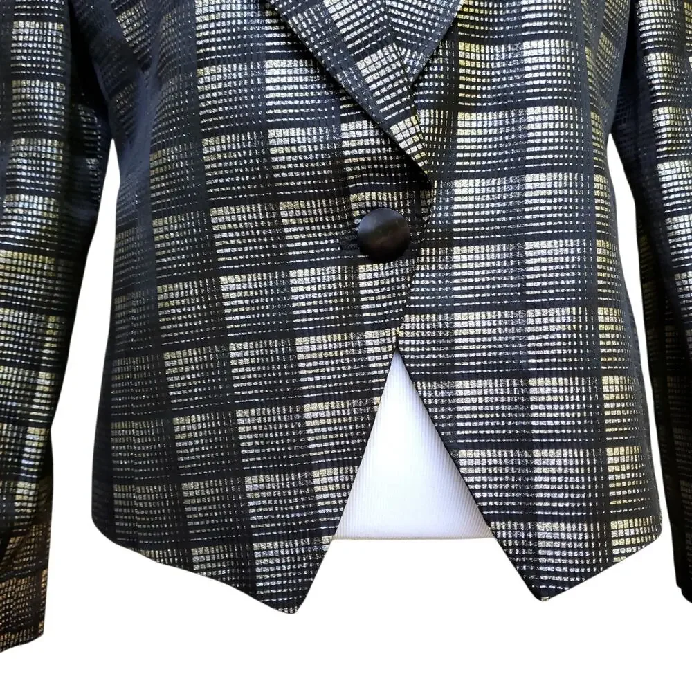Christian Dior 80s 90s Blazer Jacket Power Money Cropped Disco Black Metallic 8